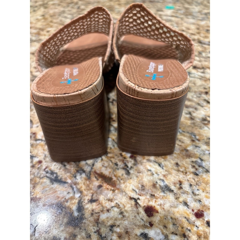 Baretraps Posture Plus+ Tan Woven Block Heel Square Toe Slide Sandals Womens - Picture 3 of 8